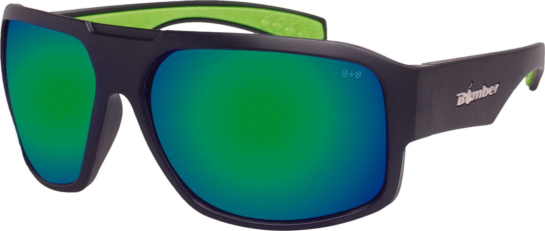 BOMBER, BOMBER MEGA BOMB EYEWEAR MATTE BLACK W/GREEN MIRROR LENS M103-GM