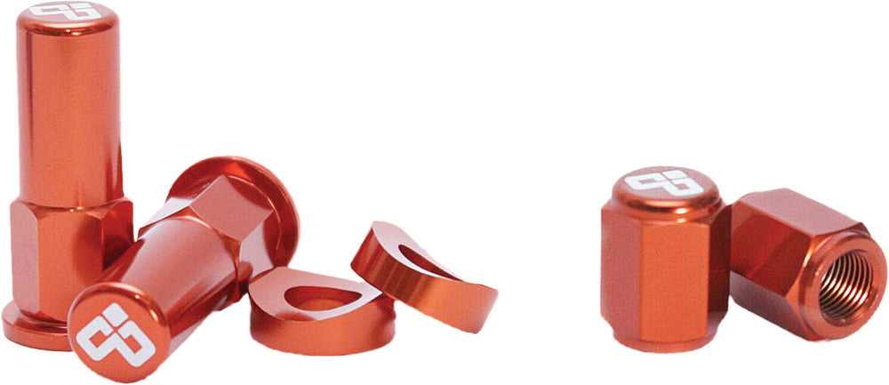 DUBYA, DUBYA RIM LOCK NUT & VALVE CAP KIT ORANGE 68-051O