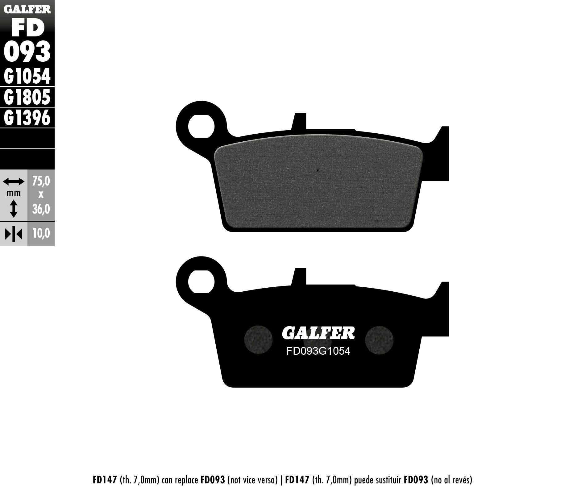 GALFER, GALFER BRAKE PADS SEMI METALLIC FD093G1054 FD093G1054